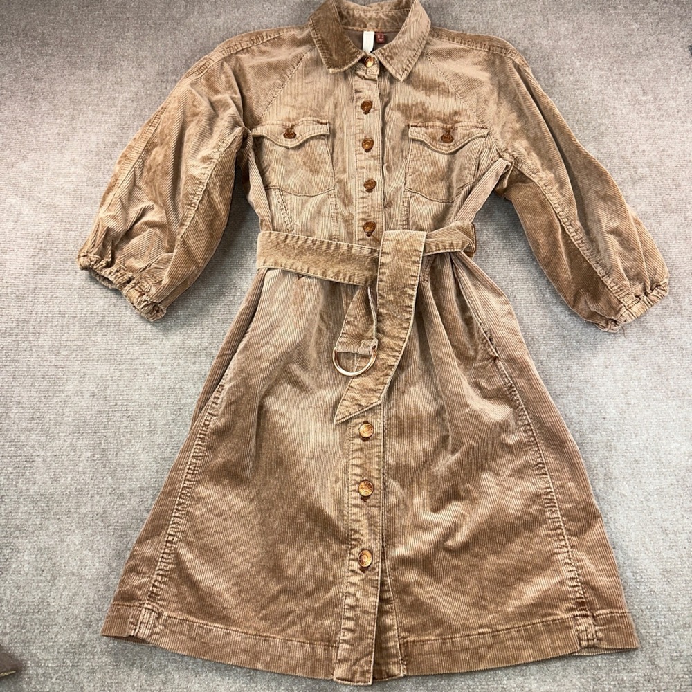 Pilcro and the Letterpress Tan Corduroy Belted Utility Shirtdress Brown Sz 2